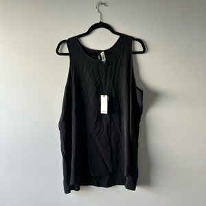 R Label black silk sleeveless top